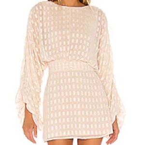 Flying Tomato Chiffon Sheer Geometric Print Dress In Cream Size Sm